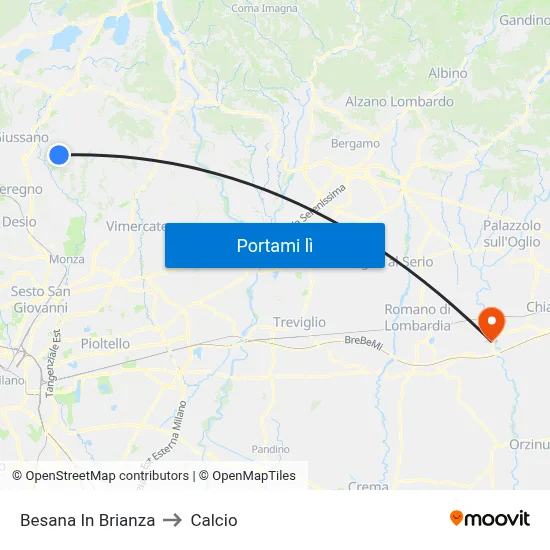 Besana In Brianza to Calcio map