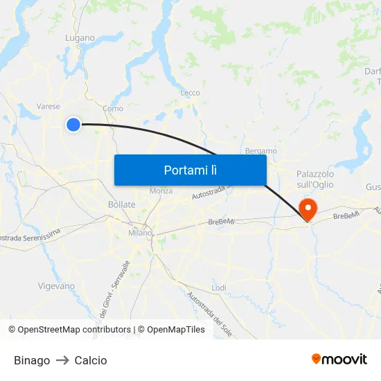 Binago to Calcio map