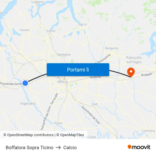 Boffalora Sopra Ticino to Calcio map