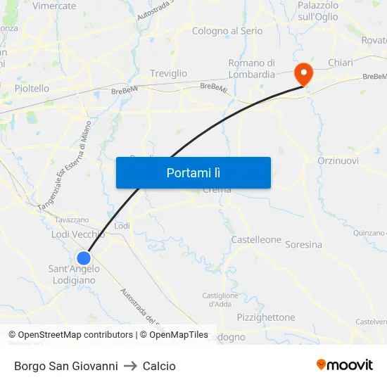Borgo San Giovanni to Calcio map