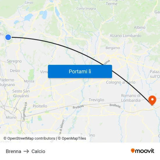 Brenna to Calcio map