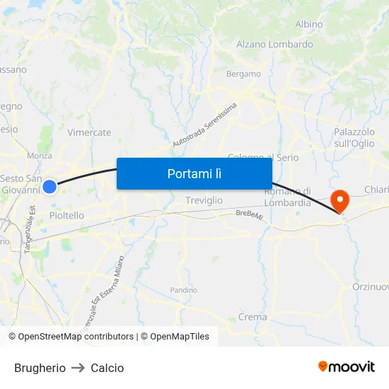 Brugherio to Calcio map