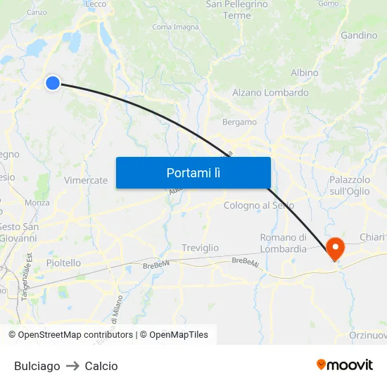 Bulciago to Calcio map