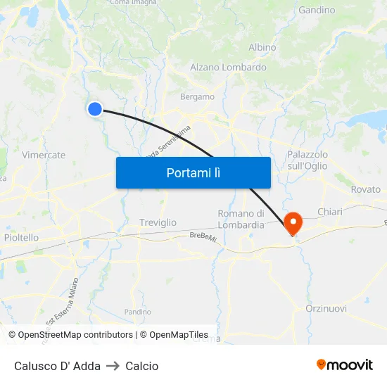 Calusco D' Adda to Calcio map