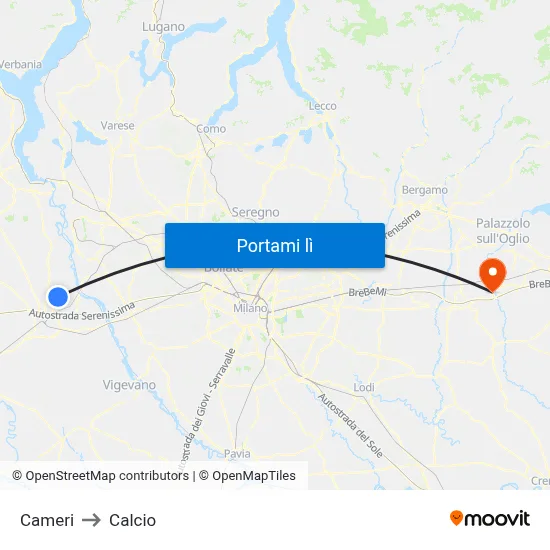 Cameri to Calcio map