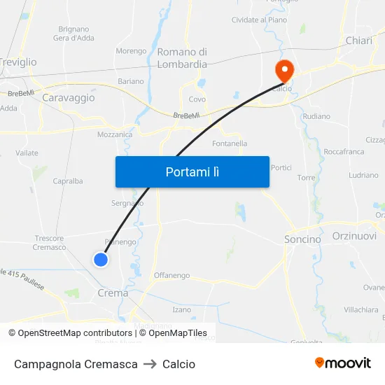 Campagnola Cremasca to Calcio map