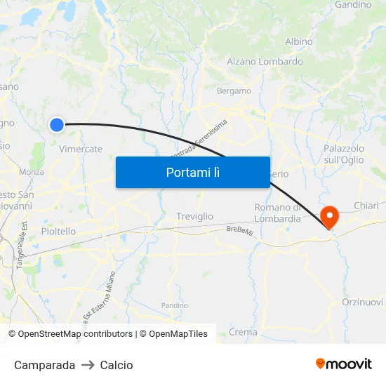 Camparada to Calcio map
