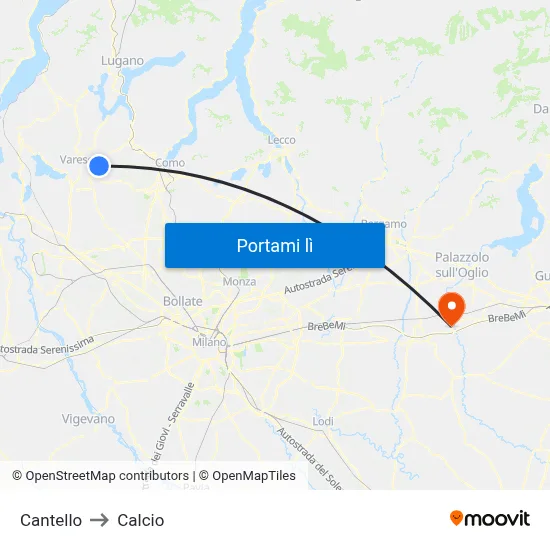 Cantello to Calcio map