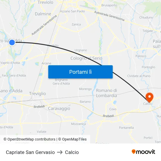 Capriate San Gervasio to Calcio map