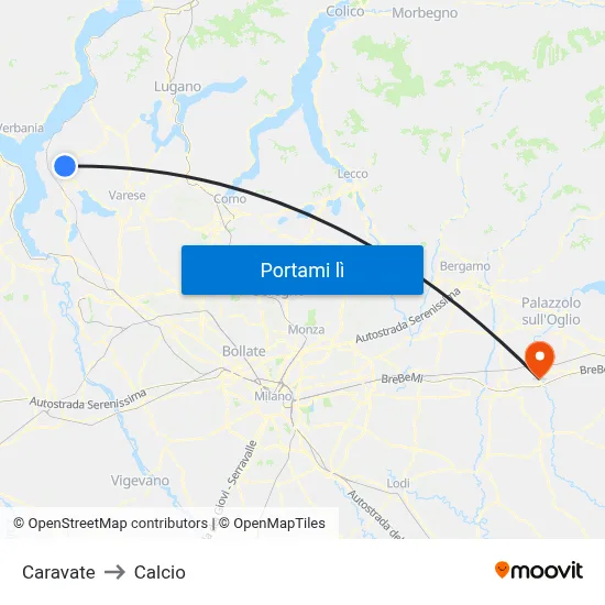 Caravate to Calcio map