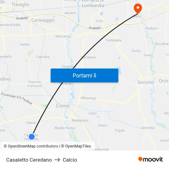 Casaletto Ceredano to Calcio map