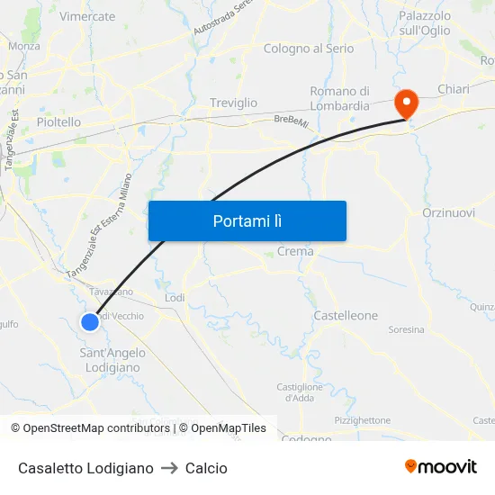 Casaletto Lodigiano to Calcio map