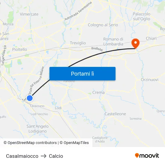 Casalmaiocco to Calcio map