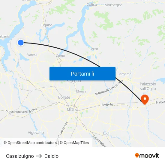 Casalzuigno to Calcio map