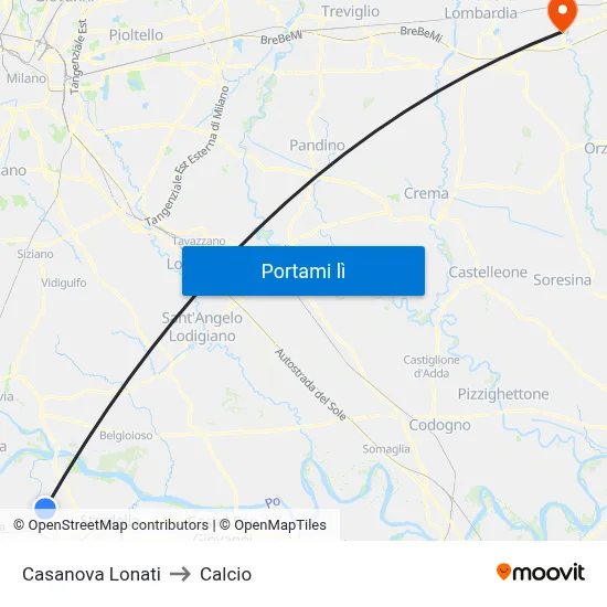 Casanova Lonati to Calcio map