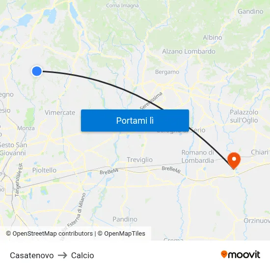 Casatenovo to Calcio map