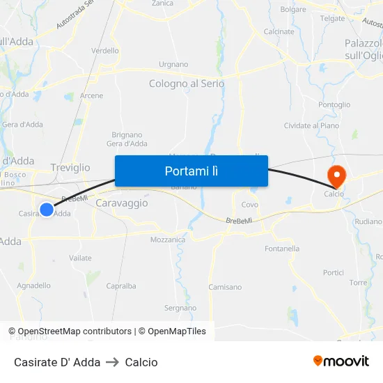 Casirate D' Adda to Calcio map