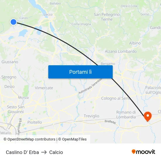 Caslino D' Erba to Calcio map