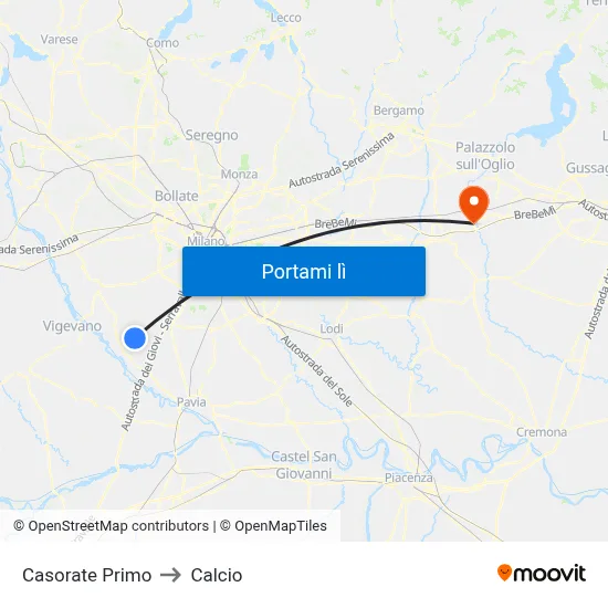 Casorate Primo to Calcio map