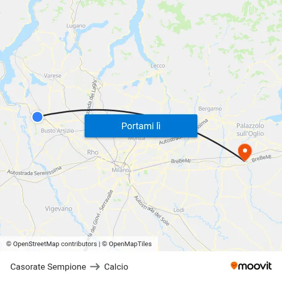 Casorate Sempione to Calcio map