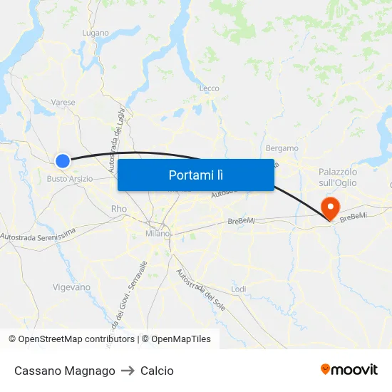 Cassano Magnago to Calcio map
