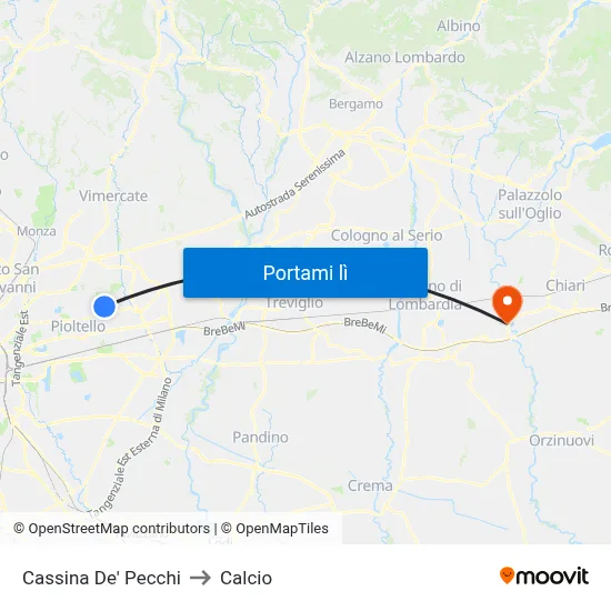 Cassina De' Pecchi to Calcio map