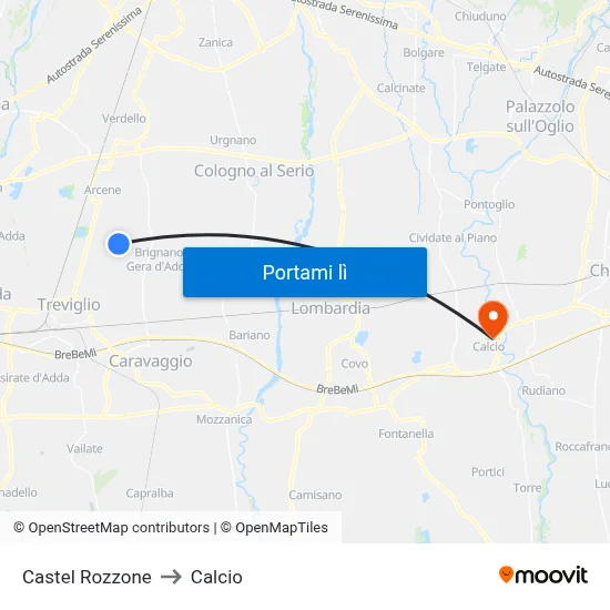 Castel Rozzone to Calcio map