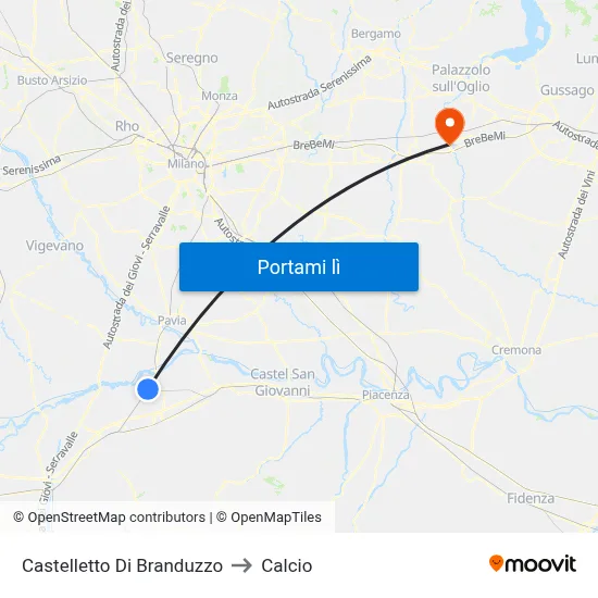 Castelletto Di Branduzzo to Calcio map