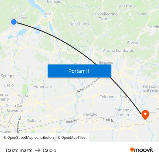 Castelmarte to Calcio map
