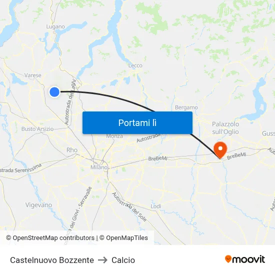 Castelnuovo Bozzente to Calcio map