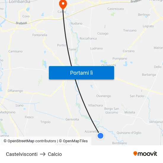Castelvisconti to Calcio map