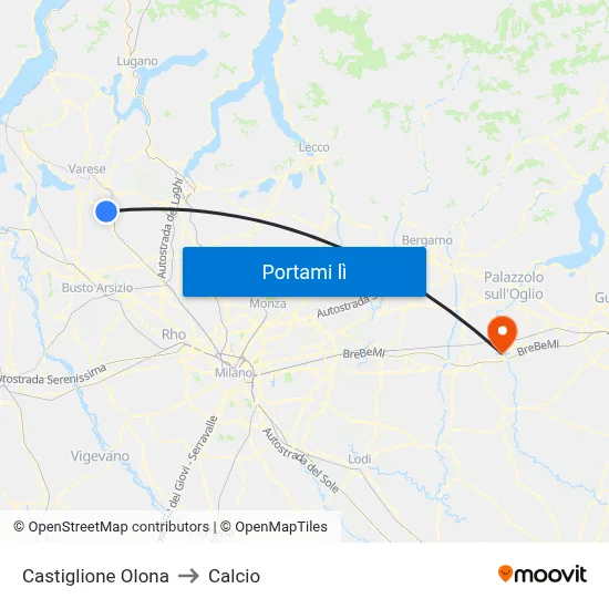 Castiglione Olona to Calcio map