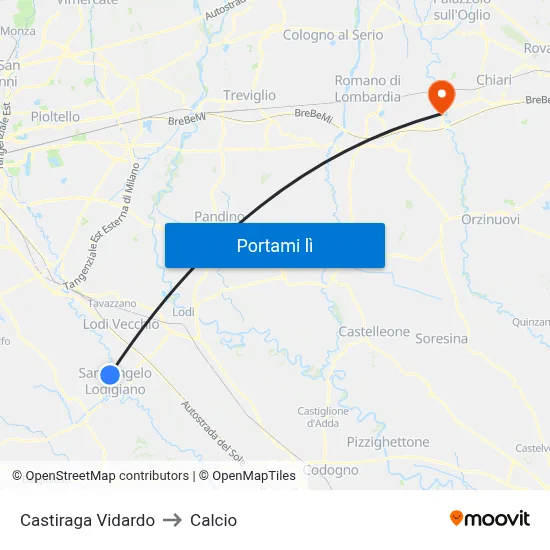Castiraga Vidardo to Calcio map