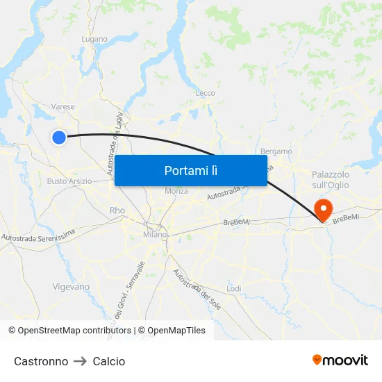 Castronno to Calcio map