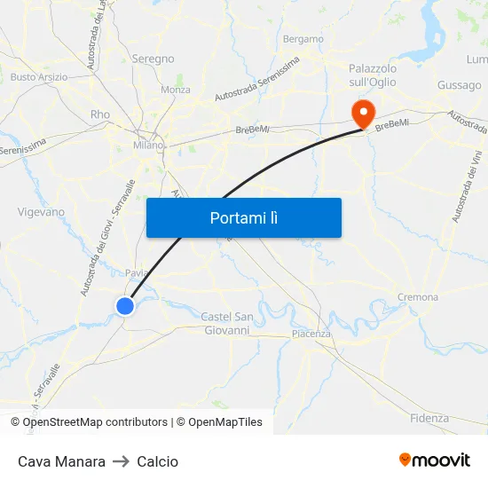 Cava Manara to Calcio map