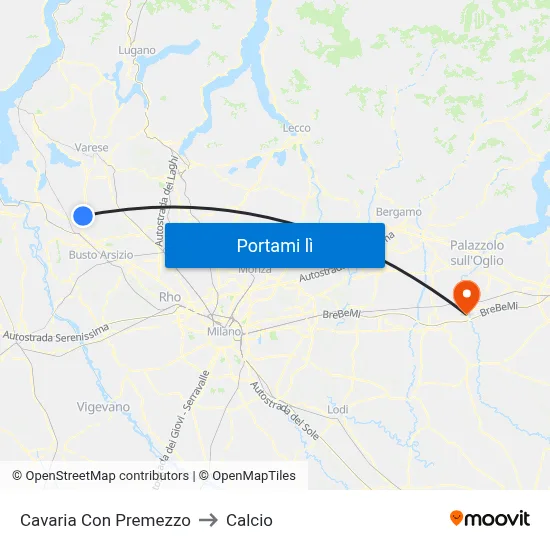 Cavaria Con Premezzo to Calcio map