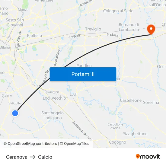 Ceranova to Calcio map