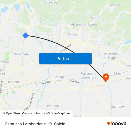 Cernusco Lombardone to Calcio map