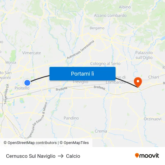 Cernusco Sul Naviglio to Calcio map