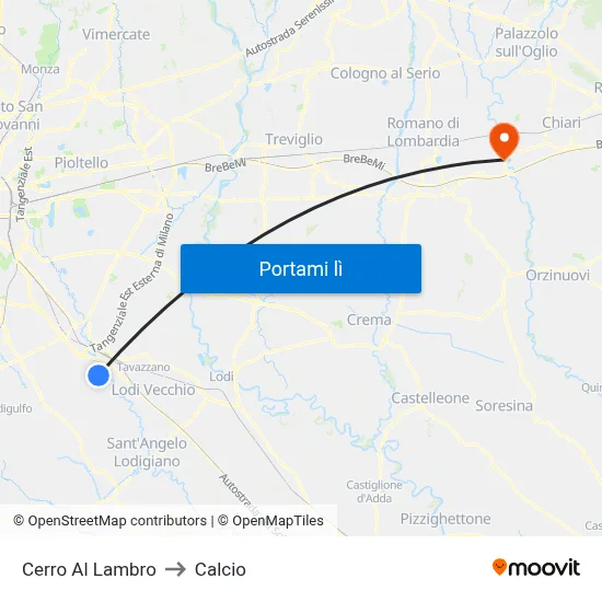 Cerro Al Lambro to Calcio map