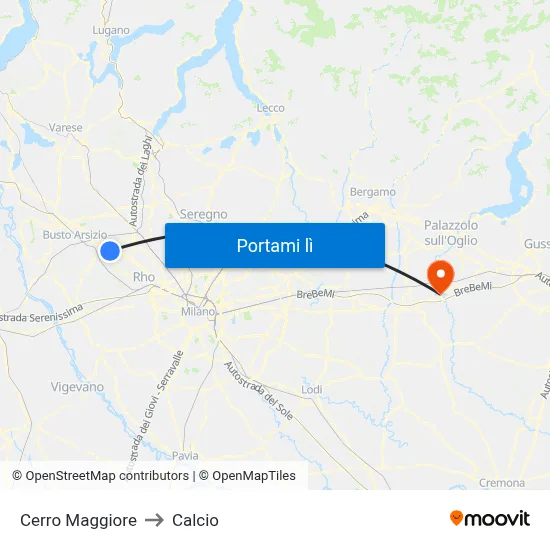 Cerro Maggiore to Calcio map