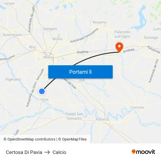 Certosa Di Pavia to Calcio map