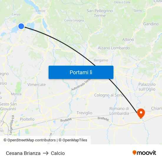 Cesana Brianza to Calcio map