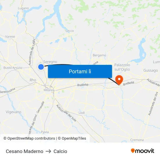 Cesano Maderno to Calcio map