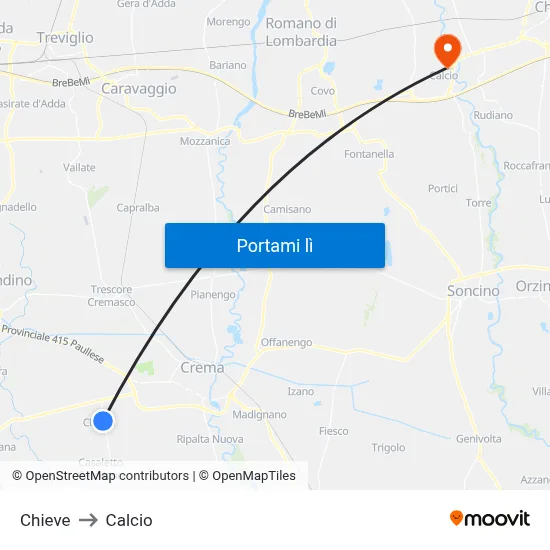 Chieve to Calcio map