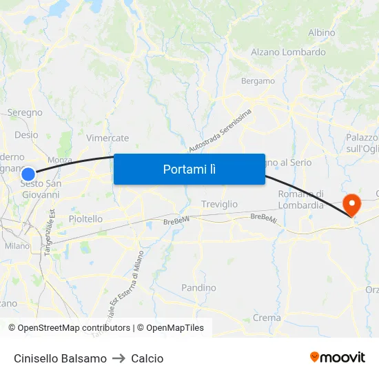 Cinisello Balsamo to Calcio map