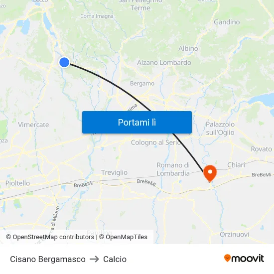 Cisano Bergamasco to Calcio map