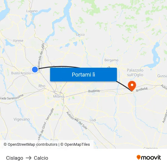 Cislago to Calcio map