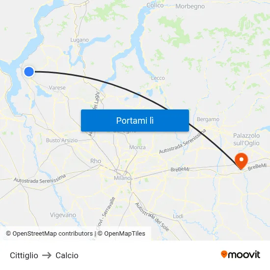 Cittiglio to Calcio map