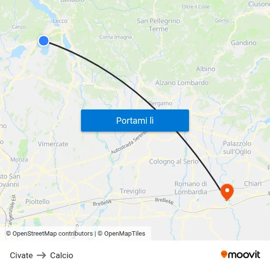 Civate to Calcio map